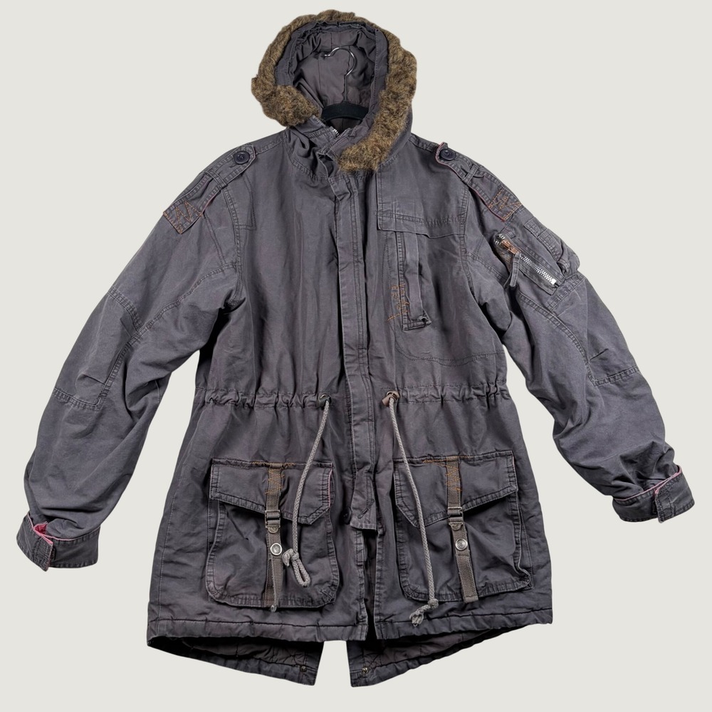 Social 1992 Military Parka Jacket Women Hooded Utility Cargo XL Gray Fishtail